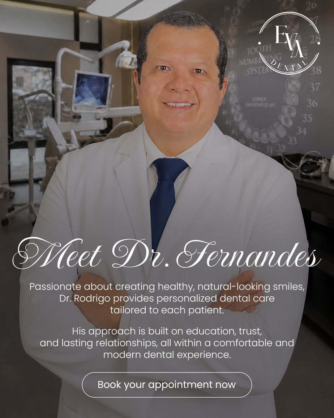 When it comes to your dental care, you deserve more than just an appointment. You deserve the best! ✨

That is exactly what Dr. Rodrigo Fernandes brings to Eva Dental. Whether you are looking to restore your confidence or maintain your oral health, you can expect premium care at every stage.

🗓️ Book your appointment now, link in our bio!

Florida Board of Dentistry amended Rule 64B5-4.002 - All dental advertising must now include the following for the dentist featured in the ad or responsible for it:
Full name: Rodrigo Santos Fernandes DDS
License number: DN31568
Address and telephone number on file with the Department of Health: 1122 E State Road 434 Ste 1020, Winter Springs, FL | (689) 201-6327

#EvaDental #Dentist #Smile #OralHealth #SelfCare #WinterSprings #FloridaDentist